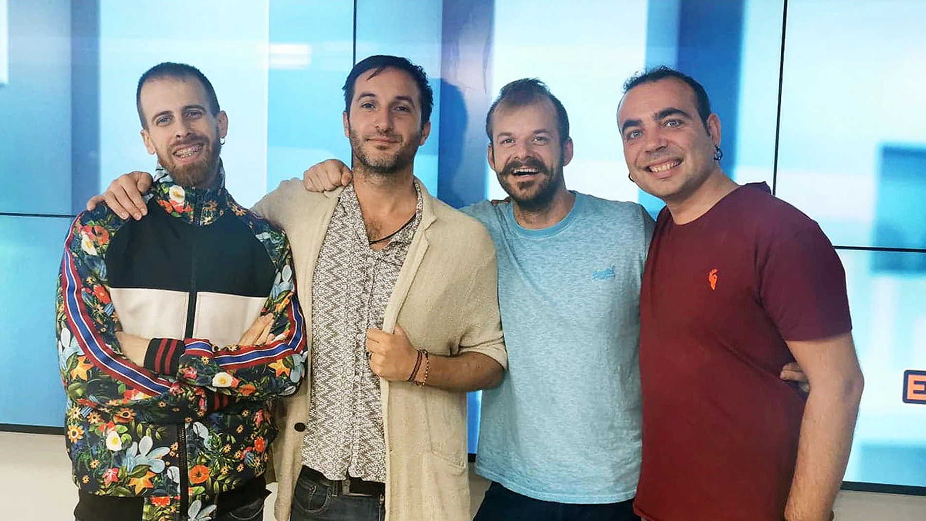 Rubén, Axel, Romain y Sergi de La Pegatina en Europa FM Rubén, Axel, Romain y Sergi de La Pegatina en Europa FM